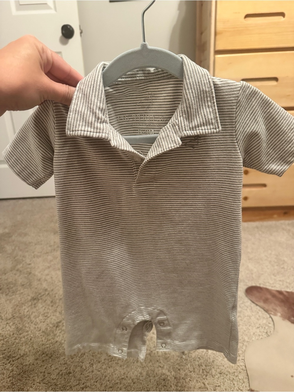Striped Gray Polo-Style Baby One-Piece
